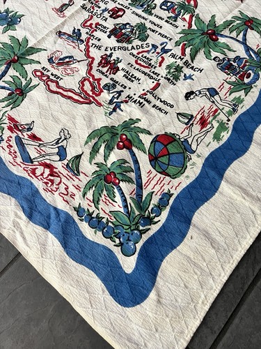 Large Vintage FLORIDA State Gulf of Mexico Souvenir Tablecloth ~ Vibrant Colors! - Picture 6 of 7