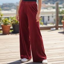 VINTAGE Clio Pull On Wide Leg Pants Women's Small Burgundy Velvet Made in USA