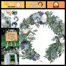 Dusty Blue Rose Garland with Eucalyptus Willow - 6FT Floral Wedding Centerpiec