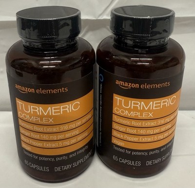 Amazon Elements Turmeric Complex  65 Capsules 2 Bottles Exp 05/2026 