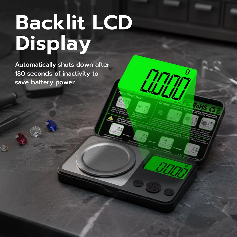 0.001G/50G Digital Milligram Scale, Mini Gram Scale,Pocket Micro Scale for Jewel - Image 4 of 4