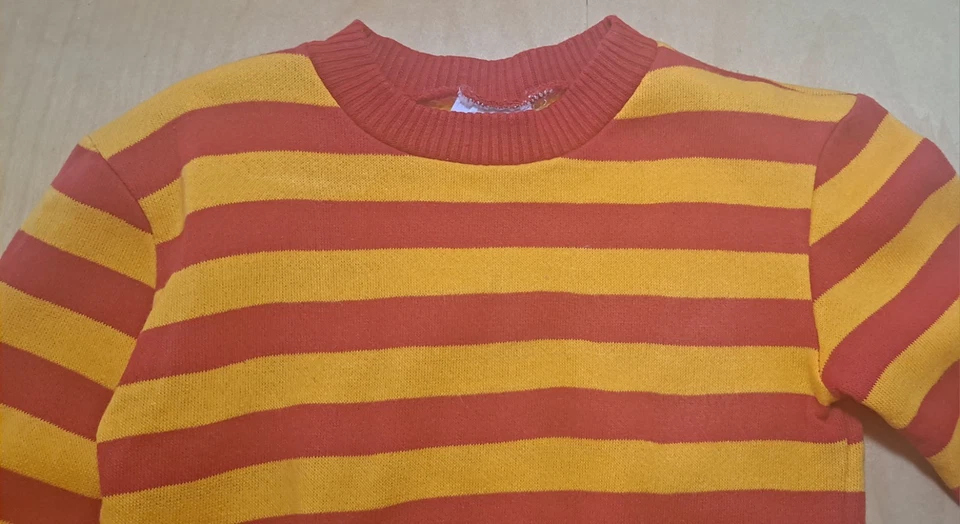Vtg 80s NORMA KAMALI'S KIDS Girl's Red/Yellow Stripe Cotton Sweatshirt sz 7-8 - Image 3 of 4