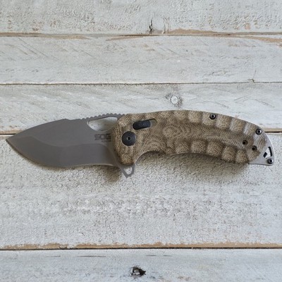 SOG Kiku XR Folding Knife 3.03'' CTS-XHP Satin Plain Blade, Linen Micarta Scales
