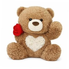 Teddy Bear Plush Toy, Rose and Heart Bear, Romantic Plush Toy, Perfect Brown