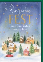 Weihnachten GrußKarte Mit Umschlag Dorf Im Schnee Sternenhimmel