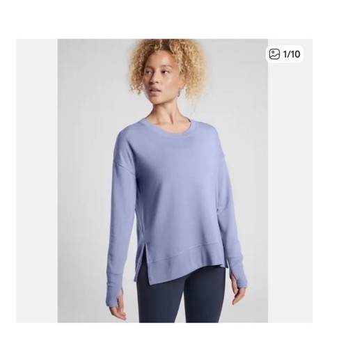 Athleta Coaster Luxe Sweatshirt Purple Crew Neck Thumbhole Pullover X Small NWT