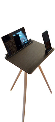 Indoor Bike Tablet Table inkl. Smartphonehalter und Holzbeine, Perfekt für Zwift