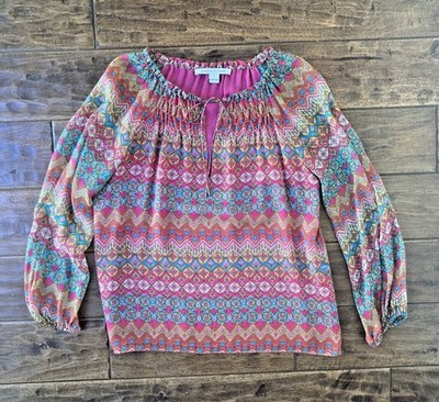 Diane Von Furstenberg Parry Printed Coromandel 100% Silk Top Sz 8 Boho Vacation