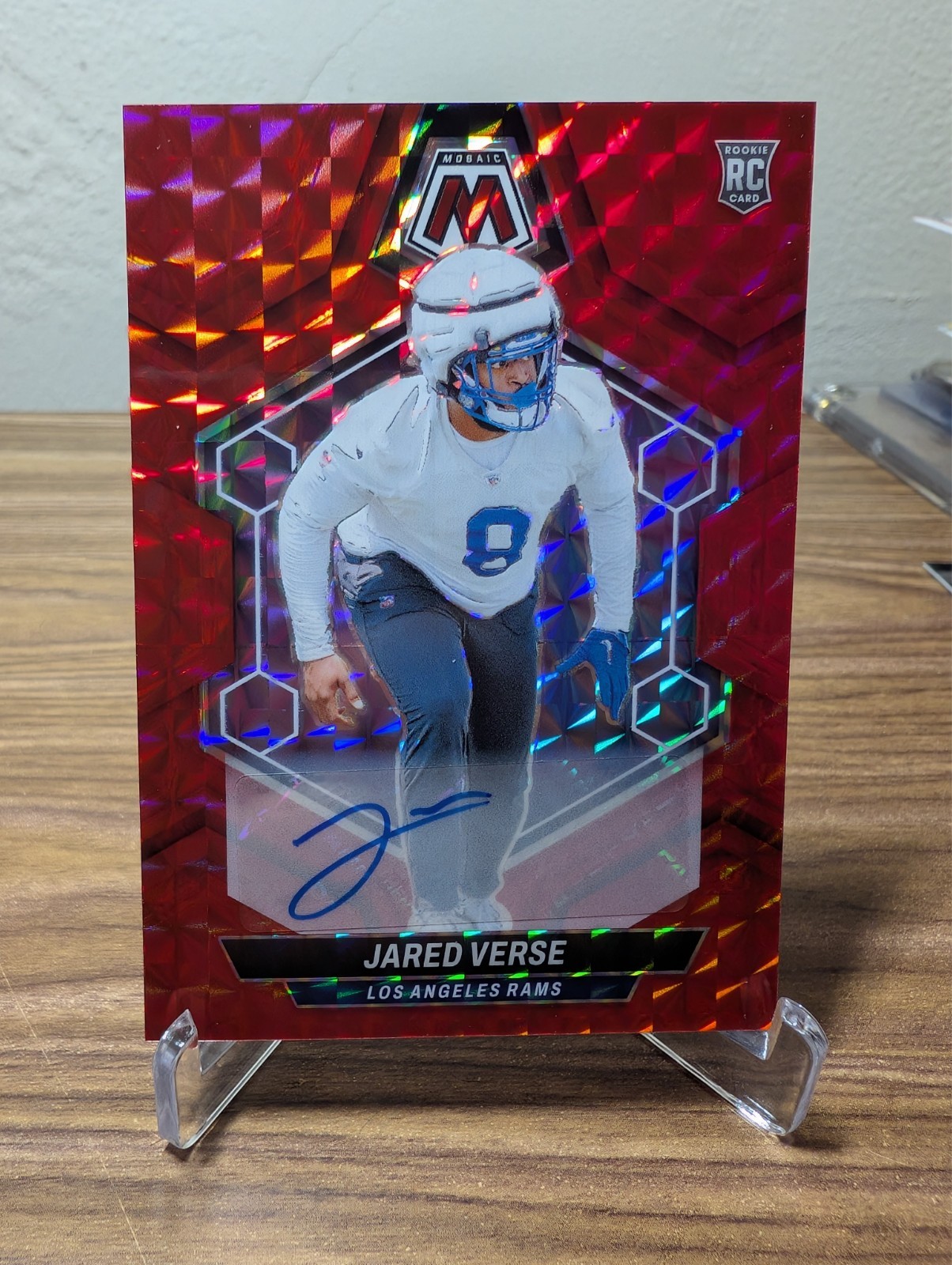 2024 Panini Mosaic Jared Verse Red Prizm Auto #129/199 Rookie Rams #319