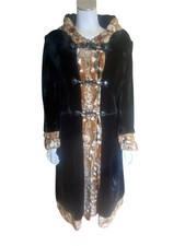 Vintage 70's Faux Fur Black Brown White Penny Lane Coat With Hood S/M