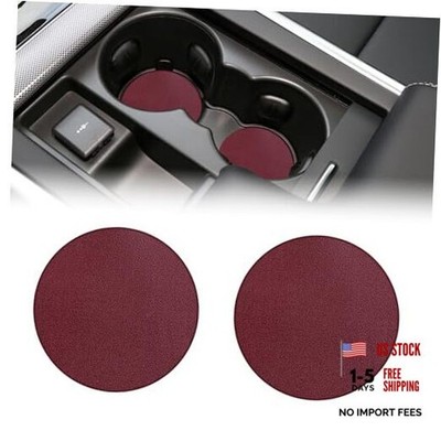Wine Red Leather Car Cup Holder Coaster - Anti-Slip Auto Cup Holder Insert