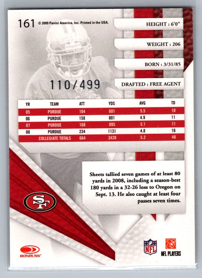 2009 Playoff Absolute Memorabilia #161 Kory Sheets #/499 - Image 2 of 2