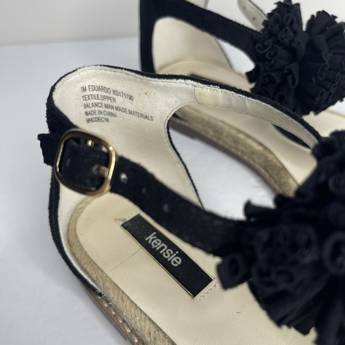 Kensie Eduardo Womens 7 M Black Velvet Thong Sandals Espadrille Flats Pom-Pom - Picture 9 of 12