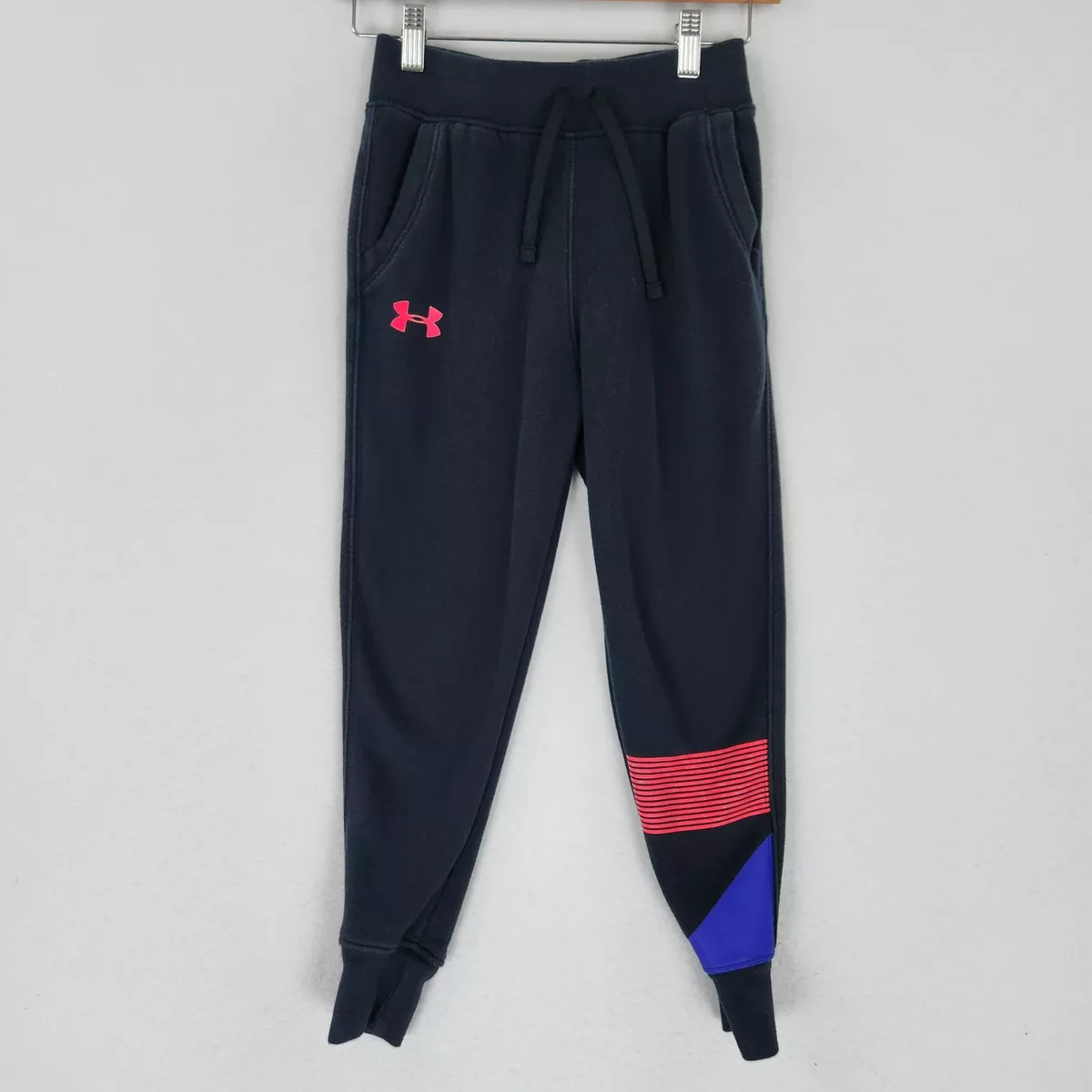 Under Armour Sweatpants Girls Youth Small Black Joggers Cold Gear Loose Fit