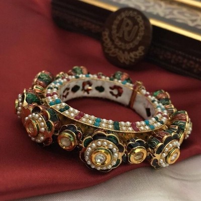 Bollywood Pakistani Indian Gold Tone Bridal Kundan Bangle Bracelet Kada Jewelry