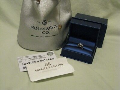 Forever One Moissanite 3-Stone Engagement Ring & Band Set 1.5 Ct 18k White Sz 4