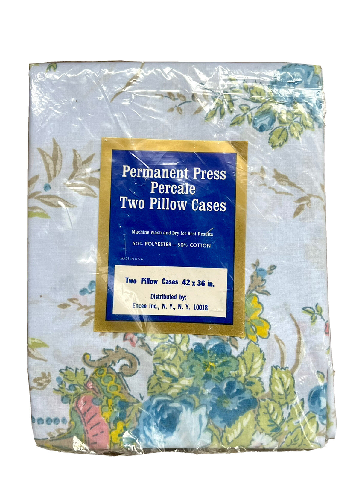 Vtg Percale pillowcase perm press cotton/poly Floral (2) 42x36" USA