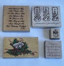 Rubber Stamp Lot   Christmas Holiday Seasons Greetings Bells Snowman