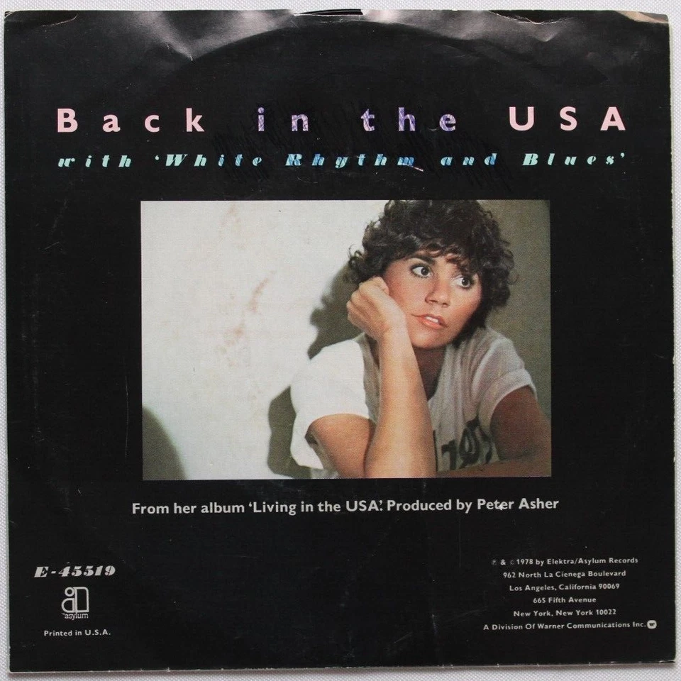 LINDA RONSTADT BACK IN THE USA / WHITE RHYTHM AND BLUES 45 7" SINGLE & PS VG++ Foto 2 de 2