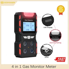 Rechargeable 4 in 1 Gas Detector 4-Gas Monitor-Meter Tester with Belt Clip