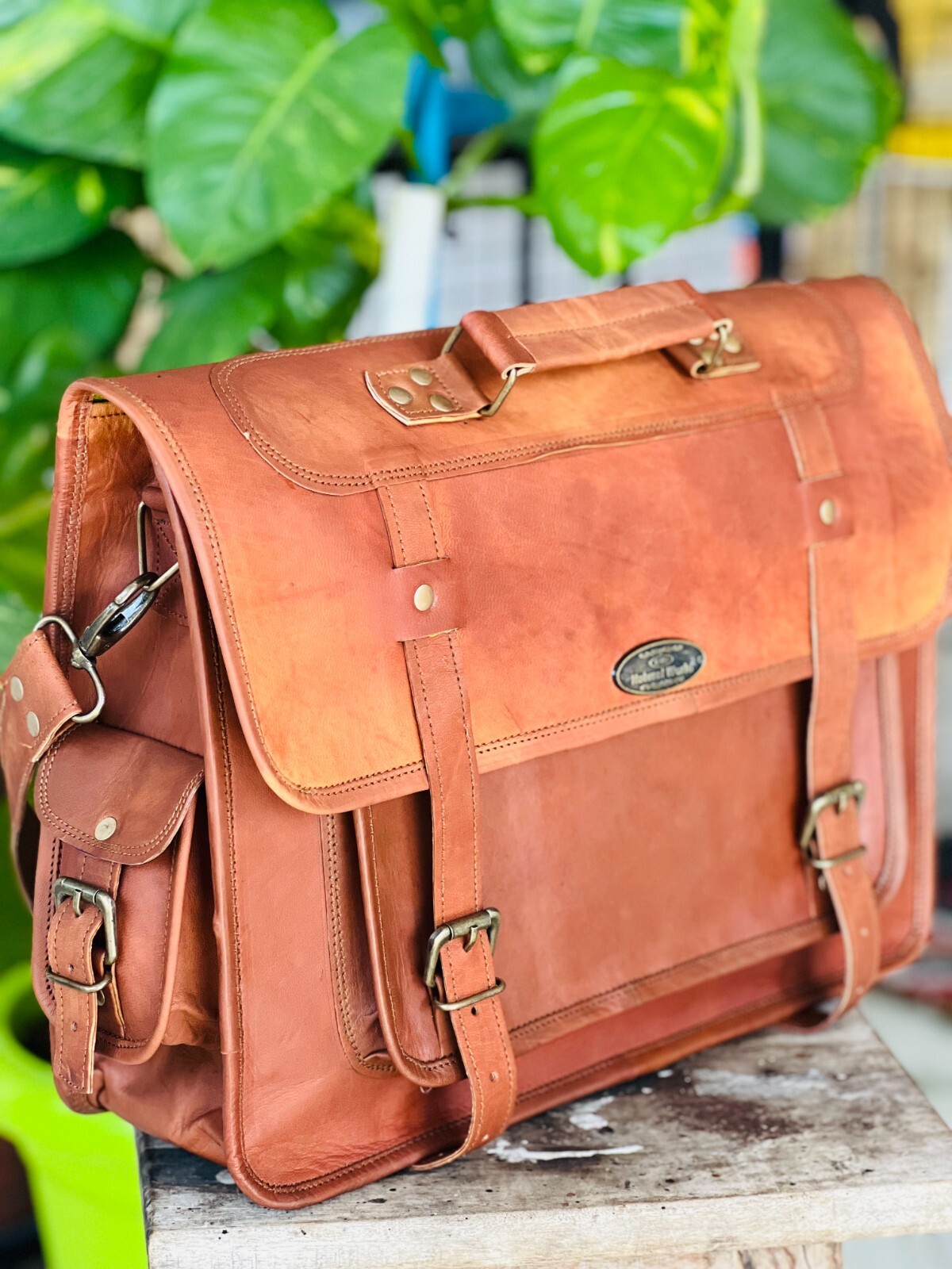 16" Shoulder Satchel Briefcase Handmade Customer Dimand Leather Messenger Bag