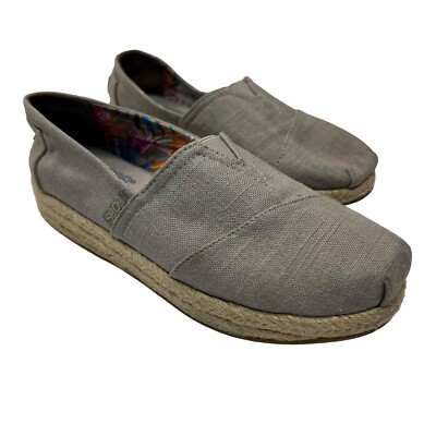 Bobs Skechers Women's Canvas Taupe Tan Loafers 7.5 Slip On Memory Foam Wedge