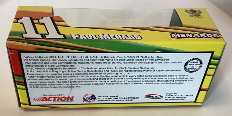 Paul Menard #11 Menards 2006 escala 1:43 diecast NASCAR coche de carreras Foto 3 de 4
