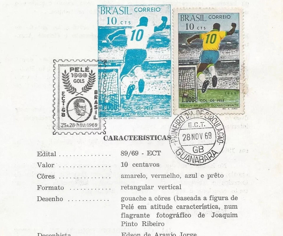Pelé Brazil Soccer 1969 Edson Arantes - 1000 Gol - Edital - Stamp Issue - Image 4 of 4