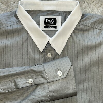 D&G Dolce & Gabbana Slim Fit Grau Baumwollmischung Designer Hemd Italy 54 P-Pit 21