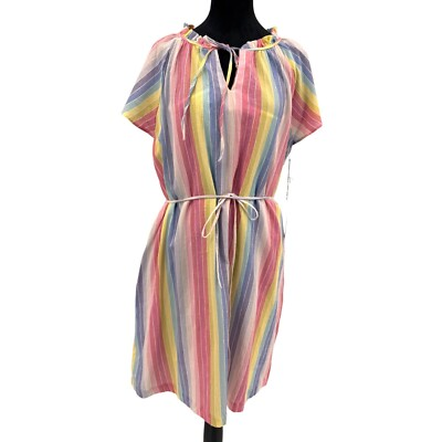 #ad Draper James Midi Dress Womens L NEW Rainbow Striped Preppy Flutter Sleeve RSVP $7.18