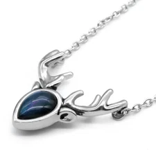 Deer necklace reindeer head pendant necklace blue mother of pearl by controse