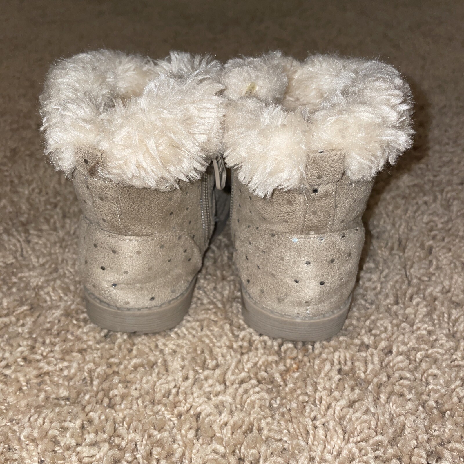 Cat & Jack Boots Size 4 Tan Sparkles Faux Fur Lined Toddler Girls