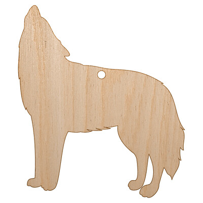 Howling Wolf Solid Unfinished Craft Wood Holiday Christmas Tree DIY Ornament