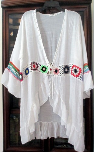 NWT Anthropologie KINDRED Crochet Ruffle Bohemian Peasant Cardigan 1X 2X 3X