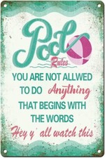 Pool Rules Sign Pool Signs for Outside Funny Pool Decor Sign for Beach Home Bar
