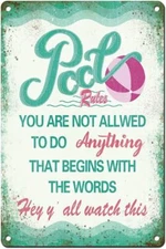 Pool Rules Sign Pool Signs for Outside Funny Pool Decor Sign for Beach Home Bar