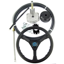 12FT Boat Steering System Single Turbine Rotating W/ Marine Steering Wheel Cable