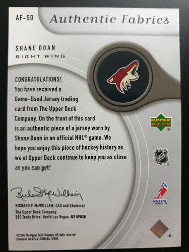 2005-06 SP Game Used Authentic Fabrics AF-SD Shane Doan - Bild 2 von 2
