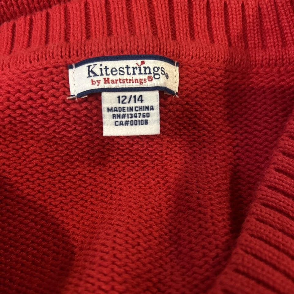 Kitestrings Hartstrings Sweater Vest Cable Knit Red Pullover Cotton Size 12/14 - Image 3 of 3