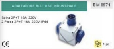 Adapter Industrie Stecker 2P+T 220V 2 Steckdosen 16A Cee Bypass IP44 Profess