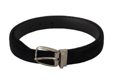 DOLCE & GABBANA Belt Black Classic Velvet Silver Tone Metal Buckle s. 95cm/ 38in