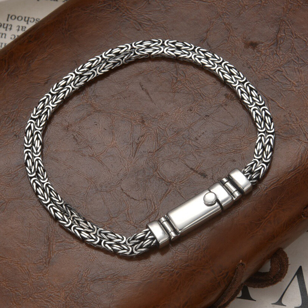 S925 Sterling Silver Women Men 5mmW Byzantine Chain Link