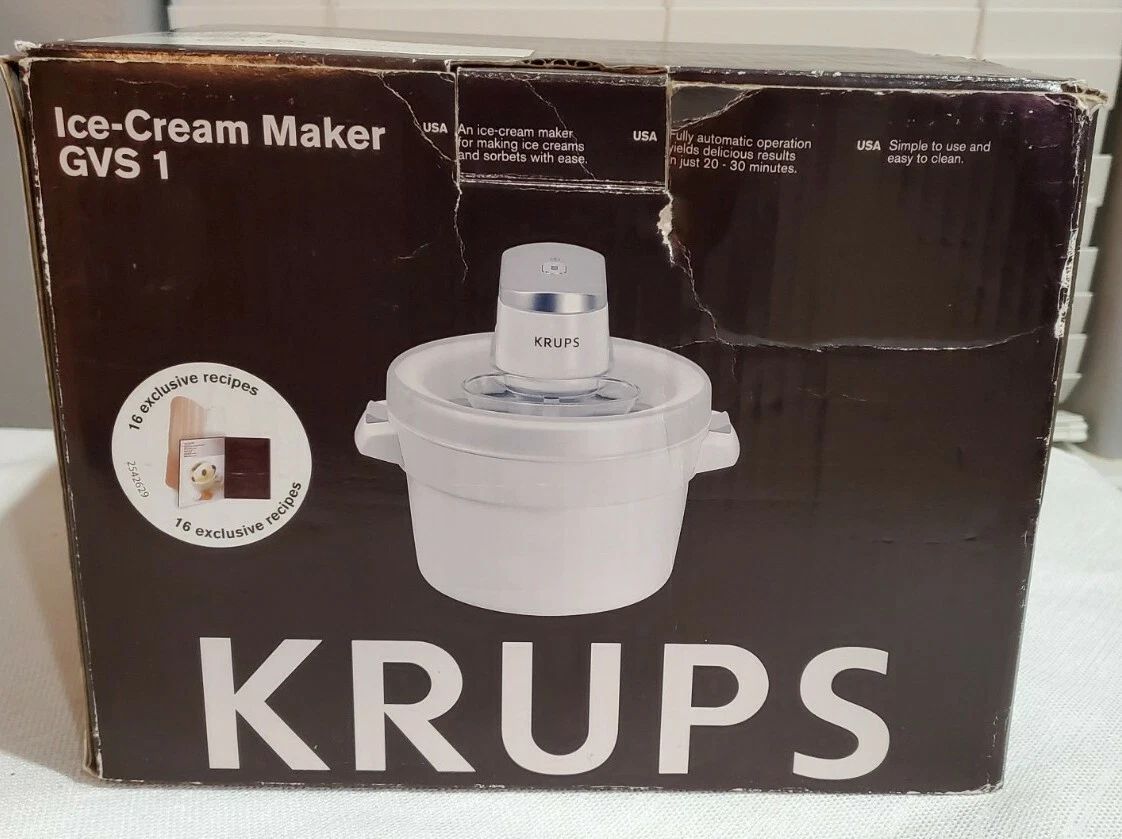 KRUPS Ice-Cream Maker GVS 1 White 1.5 Quart Ice Cream Frozen Yogurt Sorbet