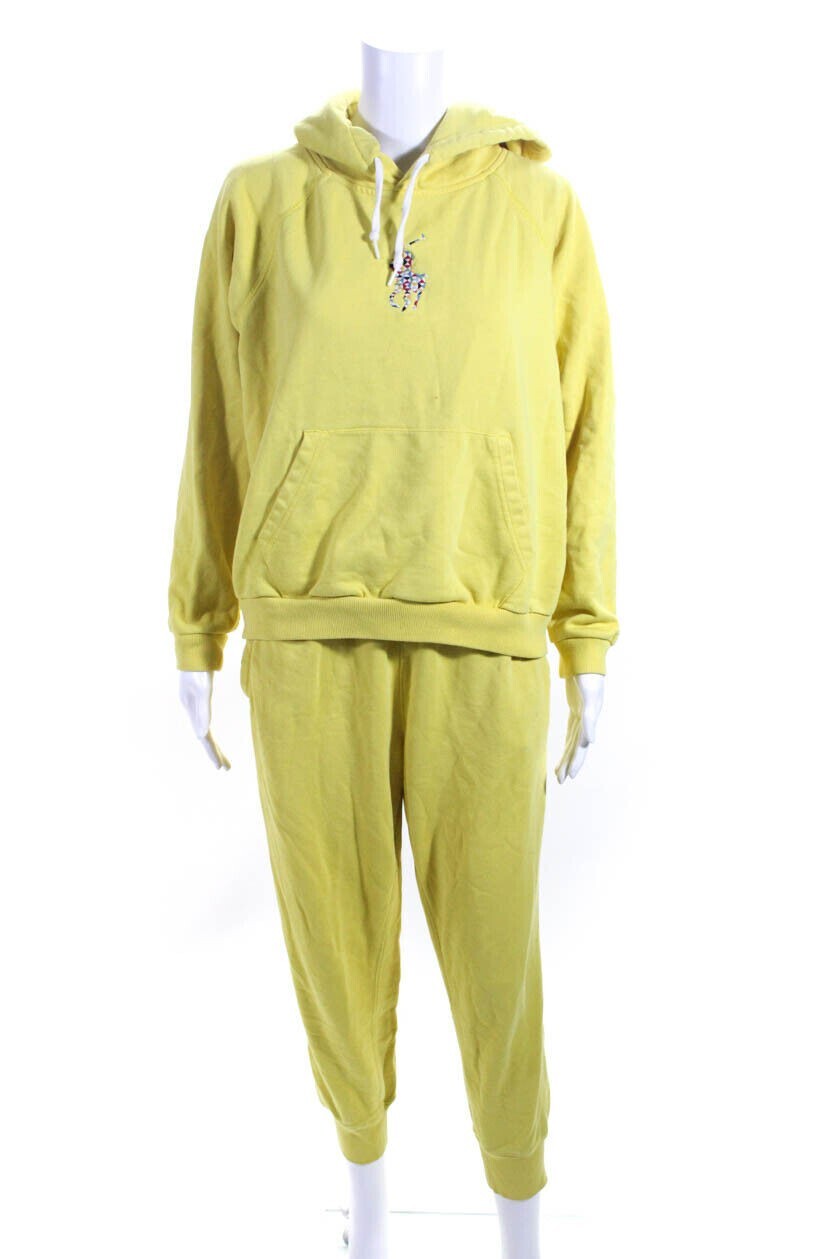 Polo Ralph Lauren cotone grafica grande pony felpa con cappuccio set giallo taglia S L