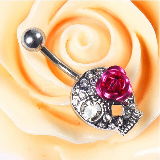 Surgical Steel Bar Belly Navel Rings Crystal Flower Jewelry Bodys
