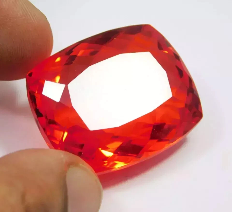 墨西哥火蛋白石红色橙色靠垫切割天然 128.90 克拉 A+ 认证宝石 — 第 2/4 张图片