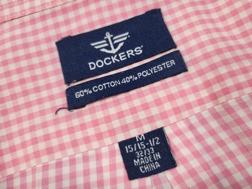 Dockers Mens Shirt Medium 15-15.5 32/33 Button Up Gingham Pink Long Sleeve - Picture 3 of 12