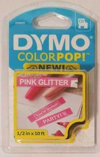 DYMO COLORPOP Label Maker Tape, .5 Inch x 10 Feet, White on Pink Glitter