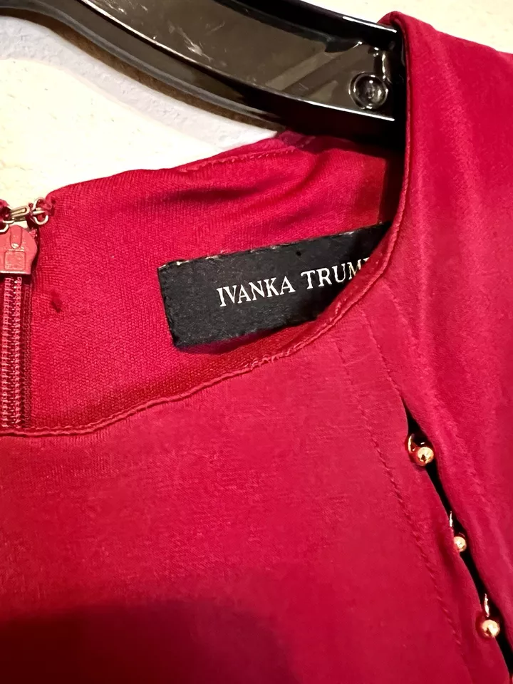 Ivanka Trump Bodycon Cranberry Red Ruched Dress With Hold Details.  Size SP - Image 4 of 4
