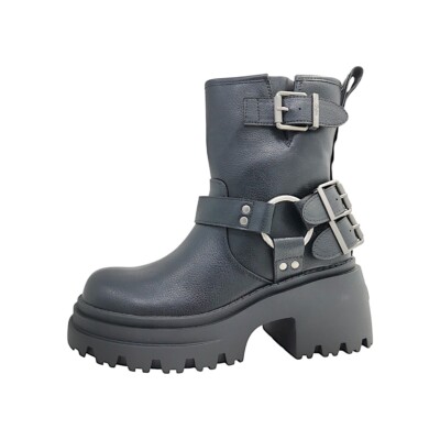 Buffalo Bravr Biker Damenschuhe Stiefel Reißverschluss Schwarz Freizeit